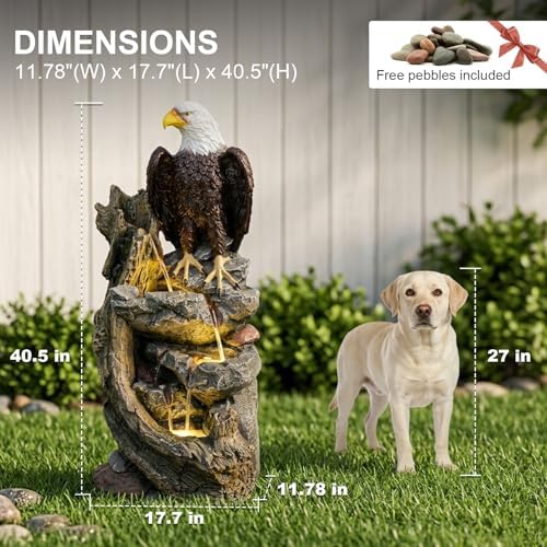 Bald Eagle Outdoor Fountain, 40.5" H Large Cascading Waterfall Feature - Image 2