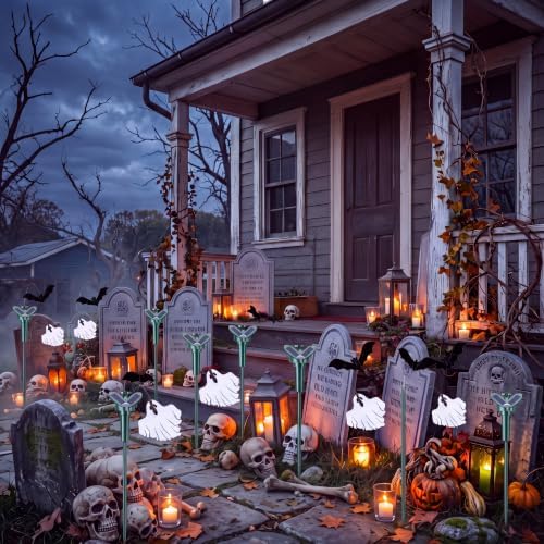 Retisee 12 Pcs Flying Ghost Bat Decorations Solar Outdoor Halloween Stakes - Image 6