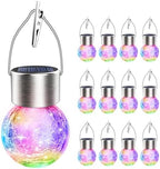 Solar Hanging Lanterns Outdoor: 12 Pack Cracked Glass Ball Lights with Clip - Waterproof Color Changing Globe Decorative Garden Tree Fence - Gardening Holiday Gifts for Women by AHongem