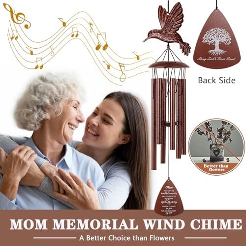 Mom Memorial Wind Chimes, 36" Hummingbird Sympathy Gifts for Loss of Mother - Image 2