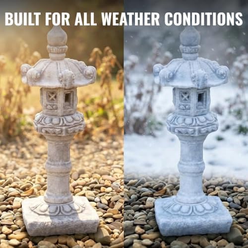 OLOMA Concrete Japanese Garden Lantern Sculpture Stone Pagoda Outdoor Decor Buddhist Serenity Statue Zen Garden Ornament Asian Landscape Figurine - Image 6