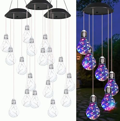 2025 New Colorful Led Solar-Powered Light Bulb Wind Chimes, Mobile Hanging Wind Chime, Outdoor Waterproof Decorative Solar Powered Lights, for Porch Deck Garden Patio Balcony Decor (3 PCS) by BIBIFACTORY