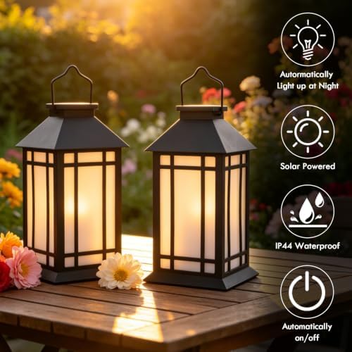 Solar Lanterns Outdoor Waterproof 2 Pack Black Hanging Lights 11 Inch - Image 2
