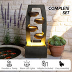 37.6" Outdoor Rock Water Fountain, Small Outdoor Fountain with Lights, 4-Tier Cascading Bowl Design Garden Water Feature, Modern freestanding Fountain for Patio Backyard Porch - Image 5