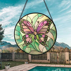 DASTOLL Stained Glass Window Hanging 4 Pcs Set Pink Green Insect Theme 9.8" - Butterfly Suncatcher Door Garden Sun Catcher Decor Birthday Christmas for Mom Woman Nana Men - Image 3