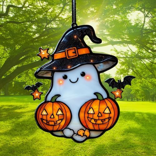 Halloween Ghost and Pumpkin Acrylic Suncatcher - Image 3