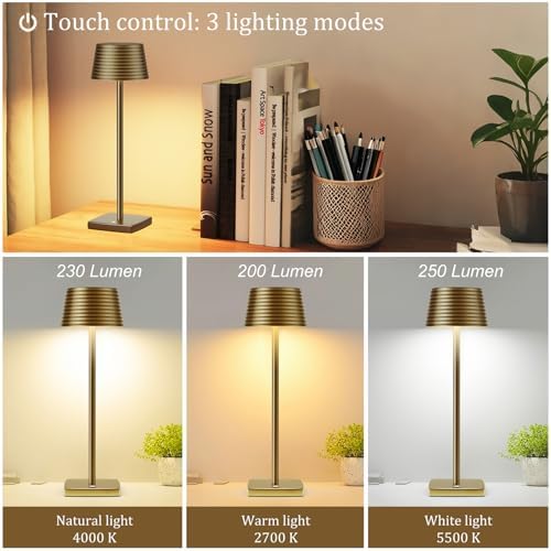 Cordless Rechargeable LED Table Lamp Set of 2, Titanium - Image 2