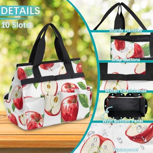 Fruits Half Apples Garden Tool Bag Tote for Men Women Multiple Pockets Wide Mouth Heavy Duty Waterproof Tool Organizer Bag for Outdoor Lawn Yard Portable Gardening Storage With Elasticbands - Image 4