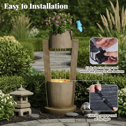 Sunlinua 31H Realistic Rock Outdoor Water Fountain with LED Light Brown - Image 5
