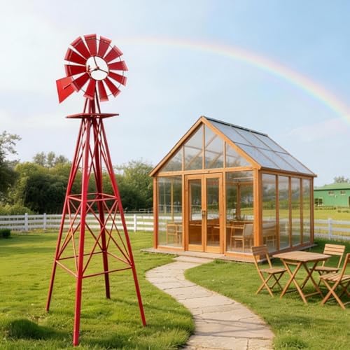 Outvita 8FT Red Metal Ornamental Windmill Weather Vane - Image 4