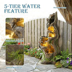 TITIMO 40''H Cascading Rock Water Fountain, 6-Tier Outdoor Garden Waterfall - Image 4