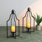 Glitzhome Modern Farmhouse Lantern Decor- Metal Candle Lanterns for Christmas- Decorative Lanterns for Home, Patio, Pathway, Garden, Yard Decor,Black Large Set of 2, GH20349 - Image 3