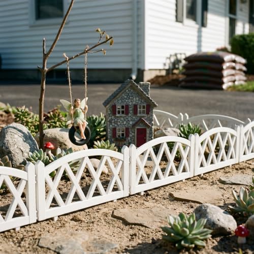 WORTH 8-Pack Short Plastic Garden Fence, White Decorative Border Fence with Pickets, 10 in. H x 16 ft. Total Length Interlocking Landscape Edging for Flower Beds, Lawn, Indoor Outdoor Use - Image 2