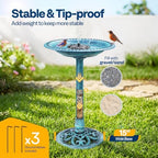 VIVOHOME Bird Bath with Solar Fountain for Outside, Pedestal, Blue - Image 2