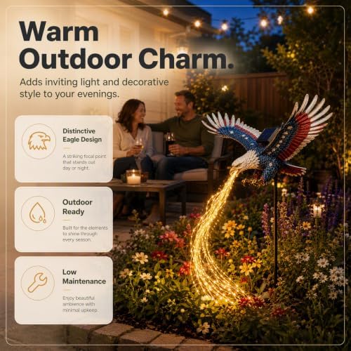 Patriotic Eagle Solar Light, Resin Outdoor Garden Stake Decor LED - Image 4