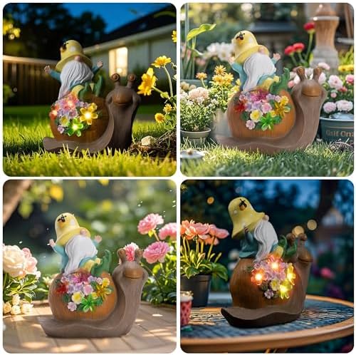 Etlemonde Solar Gnome Snail Statue, Garden Decor - Image 6