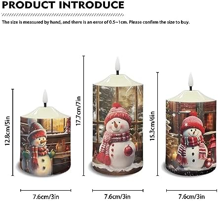 Cozeyat LED Candles Pack of 3 Flameless Electric Tealights with Remote Timer, Cute Christmas Snowman Print Christmas Decor Candles Battery Operated Warm Yellow Tea Lights - Image 6
