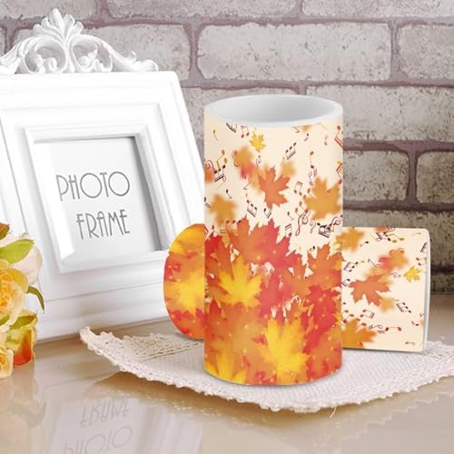 Flameless Candles with Remote Battery Operated Candles with Timer Outdoor Lanterns Thanksgiving Day Flameless Pillar Candles for Patio Porch Decoration, Fall Maple Leaves Music Notes - Image 3