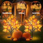 Uieke 4PCS Solar Fall Lights Outdoor Decorative, 34" Fall Decor with Acorn Maple Leaf, 40LED Each with 8 Modes & Timer, Waterproof Maple Leaves Tree Lights for Yard Pathway Thanksgiving Decor - Image 4