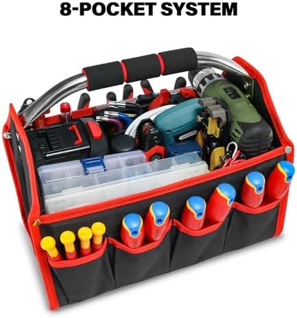 HAUTMEC 13 Inch Tool Bag, Foldable Open Top Tool Bag with Stiff Frame, Heavy-Duty Tool Tote with Padded Handle, Water-Resistant Base, Portable Tool Organizer for DIY & Jobsite Use – TB0001 - Image 5