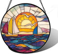 Sunset Sailboat Stained Glass Window Hanging Suncatcher Gifts Decor 12" by DASTOLL