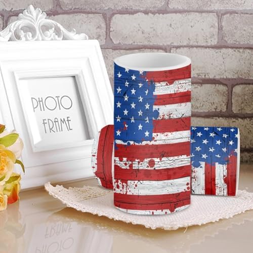 Painting American Flag Print Flameless Candles LED Set of 2 Pillar Battery Operated Candles Dancing LED Flame with 18-Key Remote Control Timer Decor for Independence Day - Image 2