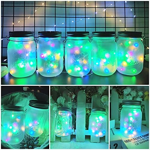 SmilingTown Solar Mason Jar String Light Lids 12 Pack 30 LED Fairy Firefly Inserts Lighting with 12 Hangers Waterproof for Outdoor Tree Patio Lawn Garden Decor, No Jars (Multi-Colored) - Image 5