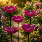 Handmade Metal Flower Bird Bath, Bee & Butterfly Watering Station, Decorative Outdoor Garden Stake with Vibrant Glossy Bowl for Yard Patio Lawn Planter by Unknown
