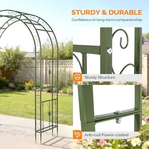 VINGLI Garden Arbor, Arch Archway for Wedding Ceremony Party, Steel Garden Trellis for Plant Climbing, Christmas Garden Decorations Pergola for Garden, Backyard, Lawn (75.5x22.8x94.5) (Olive Green) - Image 6