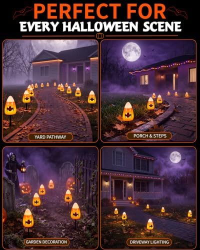 Halloween Candy Corn Pathway Lights with Spooky Faces,4-Light - Image 6