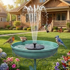 Solar Bird Bath Fountain, Green Metal Stand, 7 Nozzle, Outdoor Garden Decor - Image 7