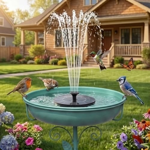 Solar Bird Bath Fountain, Green Metal Stand, 7 Nozzle, Outdoor Garden Decor - Image 7
