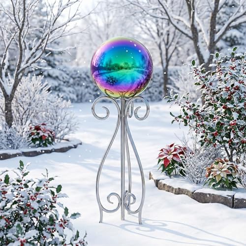 12 inch Diameter Gazing Ball,Rainbow Stainless Steel Polished Reflective Smooth Garden Sphere Globe Mirror,Colorful and Shiny Addition to Any Garden or Home - Image 4