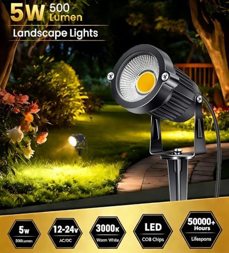 10 Pack Low Voltage Landscape Lights LED 5W Landscape Lighting with connectors AC/DC 12V-24V Outdoor Spotlight IP66 Waterproof Tree Flag Lights Warm White Spotlights for Yard Garden Pathway - Image 2