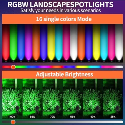 7W LED Landscape Lights Low Voltage, RGBW Color Changing 12V AC/DC Waterproof Outdoor Spotlights with Remote Control, IP65 Garden Pathway Lights with 12 Spike Stands for Christmas Decorative(12 Pack) - Image 2