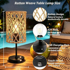 Rechargeable Outdoor Patio Table Lamps, Set of 2 Cordless Battery Operated Portable Boho Rattan Table Lights, for Covered Porch Balcony Garden Decor (Beige) - Image 6