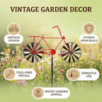 Wind Spinner Vintage Style Metal Iron Garden Decoration Red Bike - Image 2