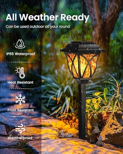 6 Pack Solar Lights (Solar Lights Outdoor Garden Flickering Flame) - Image 2