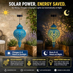 Moroccan Solar Lanterns Outdoor Hanging Garden Decor (2 Pack, Blue) - Image 6