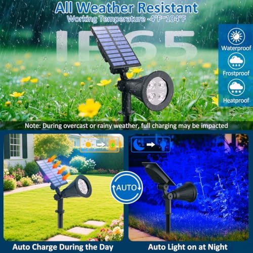 T-SUNUS Blue Solar Landscape Spotlights Outdoor 4 Pack IP65 Waterproof Flag - Image 3