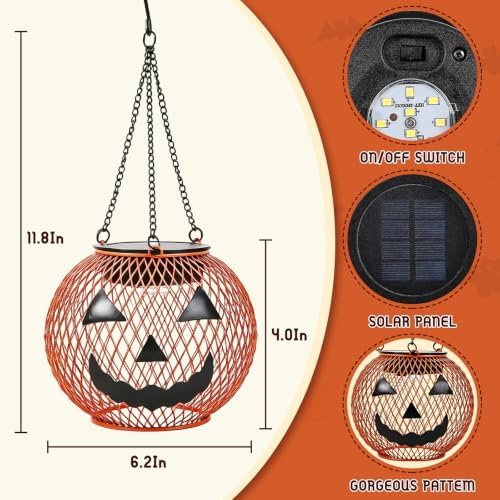 Outdoor Solar Pumpkin Lights, 2 Pack Warm White Halloween Lanterns - Image 3