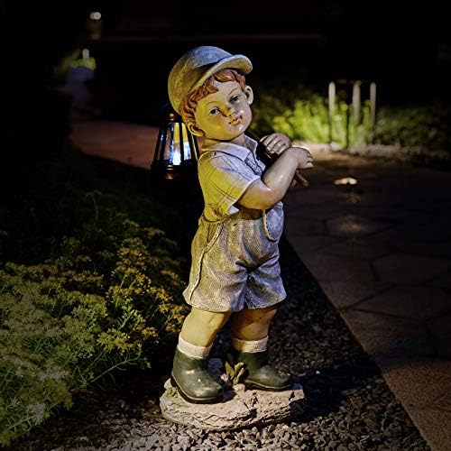 Solar Boy Statue, Boy Garden Statues with Solar Lantern for Garden, Patio, Lawn, Yard, Housewarming, Hand-Painted Sculpted Figure, 17.5”H - Image 4