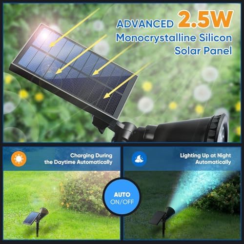 KEV Solar Spot Lights Outdoor,18 LEDs Color Changing RGB Solar Flood Lights with 8 Modes &IPX65 Waterproof,Halloween Solar Spotlight for Driveway/Backyard/Landscape/Tree(Multicolor,2 Pack) - Image 3