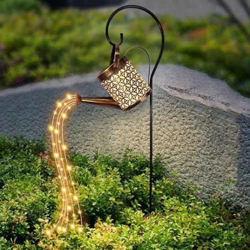 JIUSILIFE 60 LEDs Solar Outdoor Lights Watering Can Landscape Decorative Lamp, Retro Metal Kettle Hanging String Lights,Waterproof Solar Powered Garden Lantern for Yard Walkway Gardening by Unknown