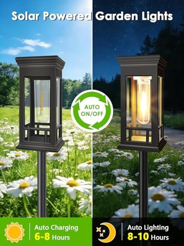 LORRYTE 4 Pack Solar Pathway Lights Outdoor Waterproof, Garden Lights Solar Powered for Outside, Auto On/Off Landscape Lighting for Path Yard Walkway Patio Lawn Driveway Decor, Warm White - Image 3