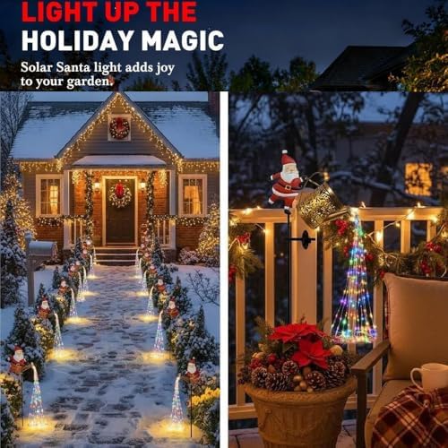 Solar Santa Claus Watering Can Light, Vintage Metal Outdoor Hanging Lantern for Garden Patio Yard Path, Christmas Decorative Lamp (Colorful) - Image 4