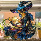 Cute Witch Reading Books Acrylic Suncatcher - Image 4