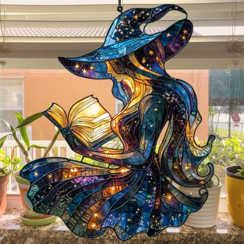 Cute Witch Reading Books Acrylic Suncatcher - Image 4