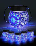 Mosaic Solar Lights Outdoor 6 Pack, Solar Hanging Lanterns Christmas Halloween Gifts for Women Mom Grandma, Waterproof Glass Globe Lights, Garden Patio Decor for Yard, Tree, Balcony, Cold by PARTPHONER