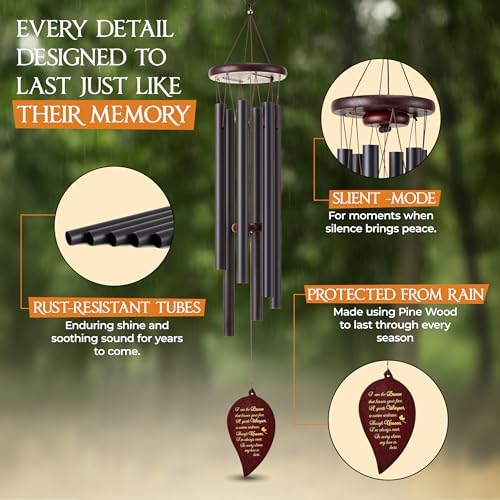 32 Inch Leaf Black Memorial Wind Chimes for Loss of Loved One Sympathy Gift - Image 5